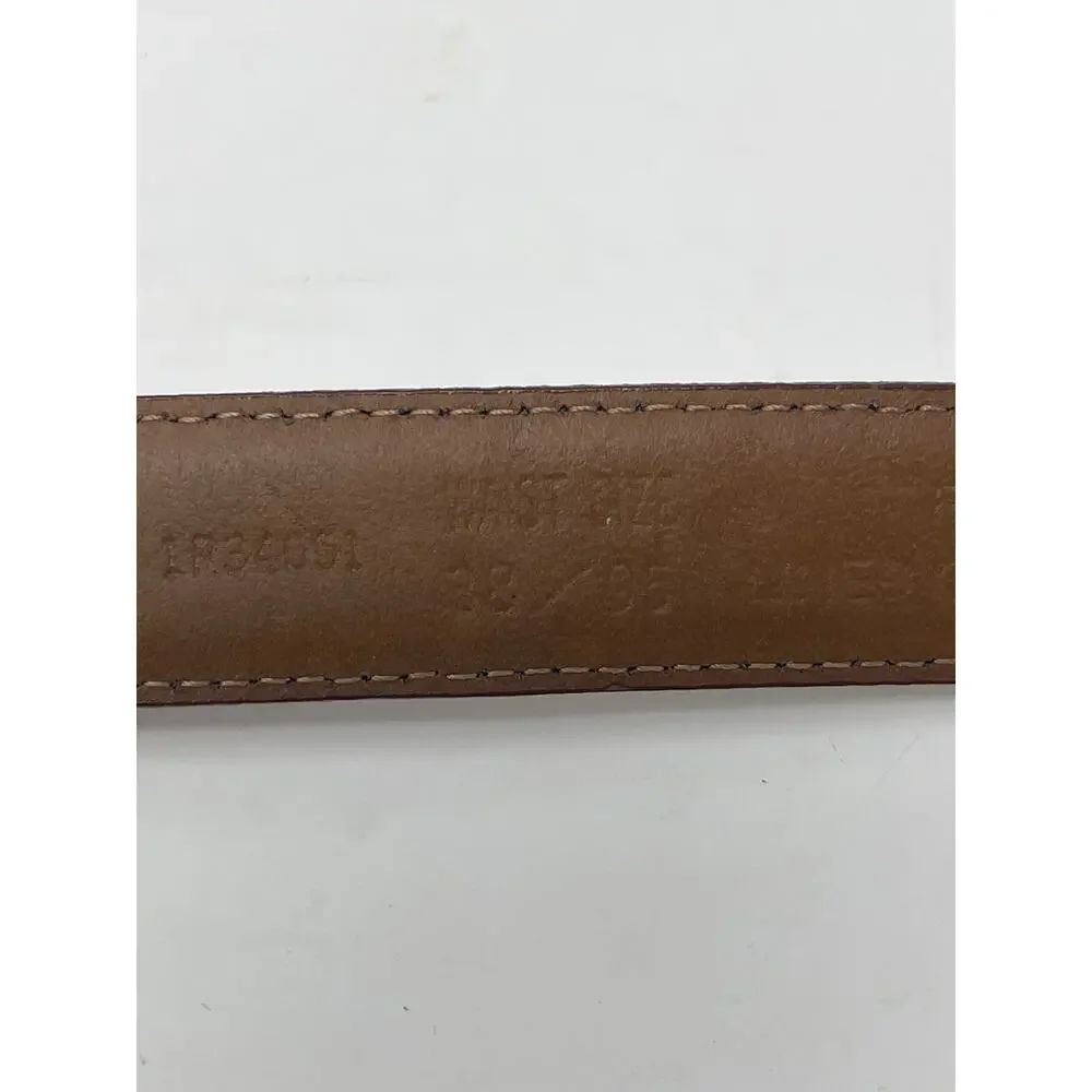 Perry Ellis Men's Portfolio Brown Leather Belt 38/95‎ Silver Buckel